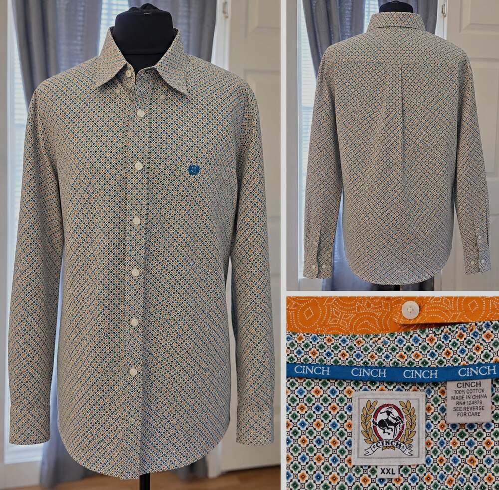 Cinch Men's 2XL Multicolor Geometric Cotton Long Sleeve Button-Up Point Collar